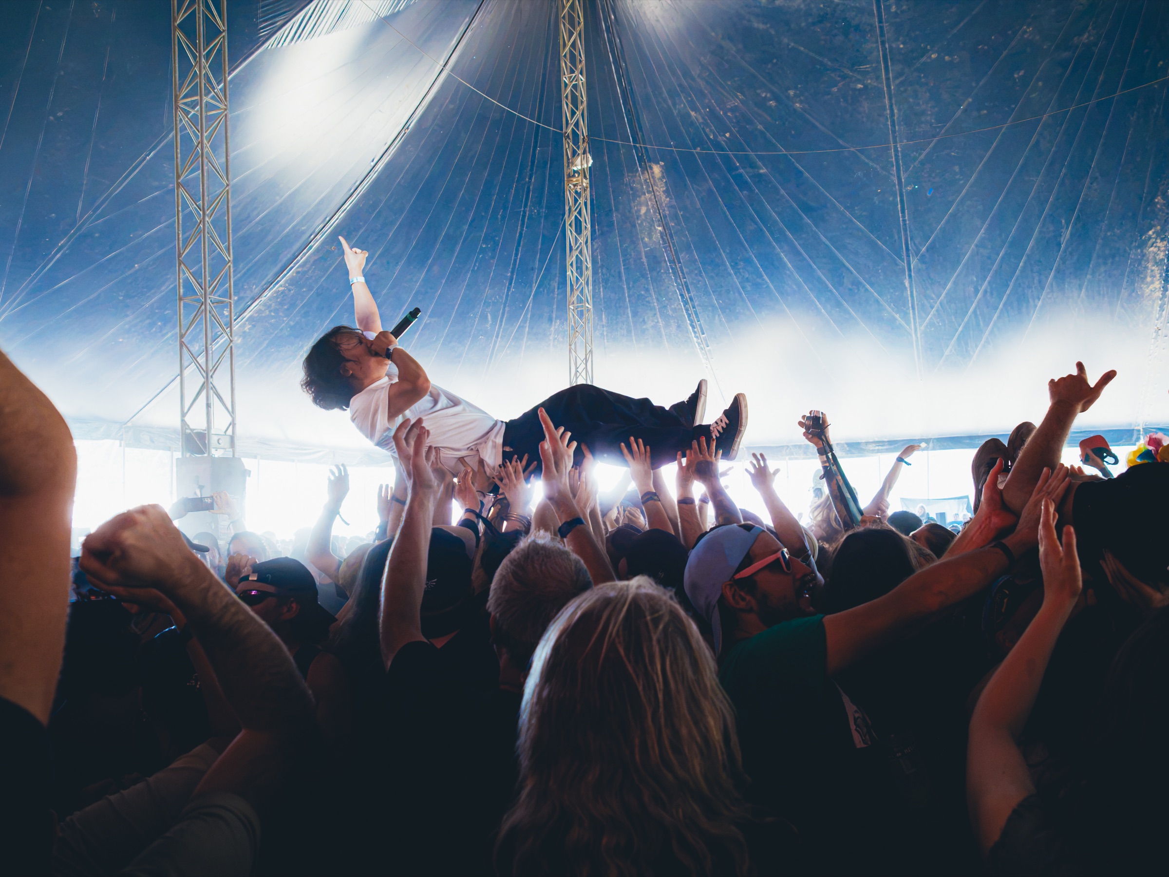Crowd-surfing during Hollow Jan’s Motocultor Festival 2026 set